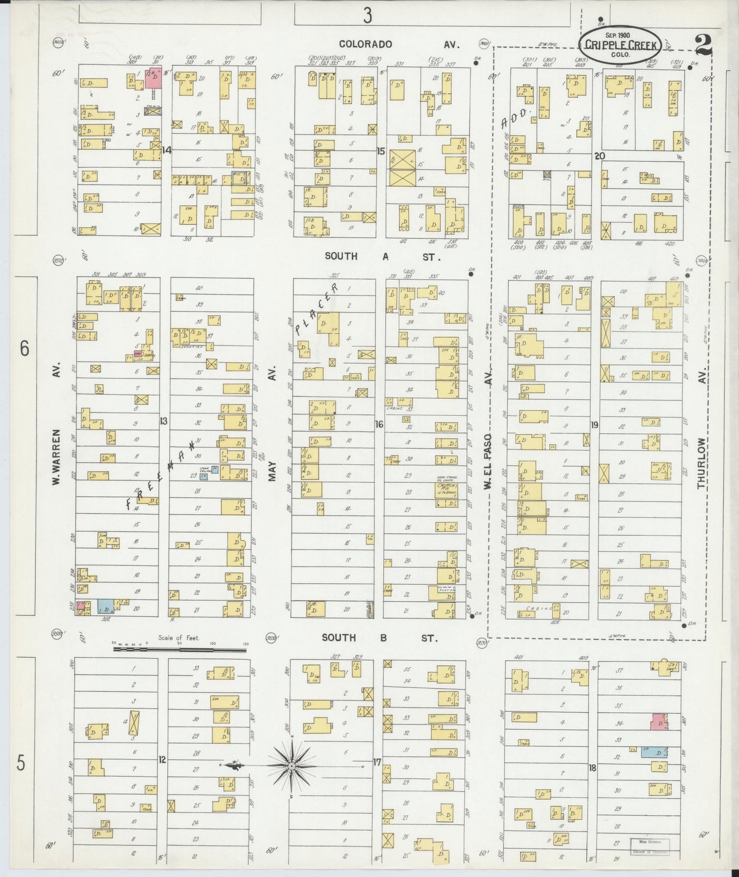 Sanborn Fire Insurance Map from Cripple Creek, Teller County, Colorado (1900), Sheet #0002 - Complete Map Set gallery image, historic Sanborn map, vintage wall art, Colorado Colorado