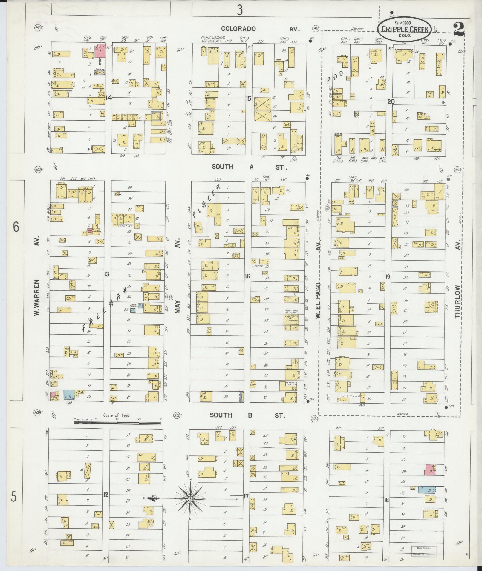 Sanborn Fire Insurance Map from Cripple Creek, Teller County, Colorado (1900), Sheet #0002 - Complete Map Set gallery image, historic Sanborn map, vintage wall art, Colorado Colorado