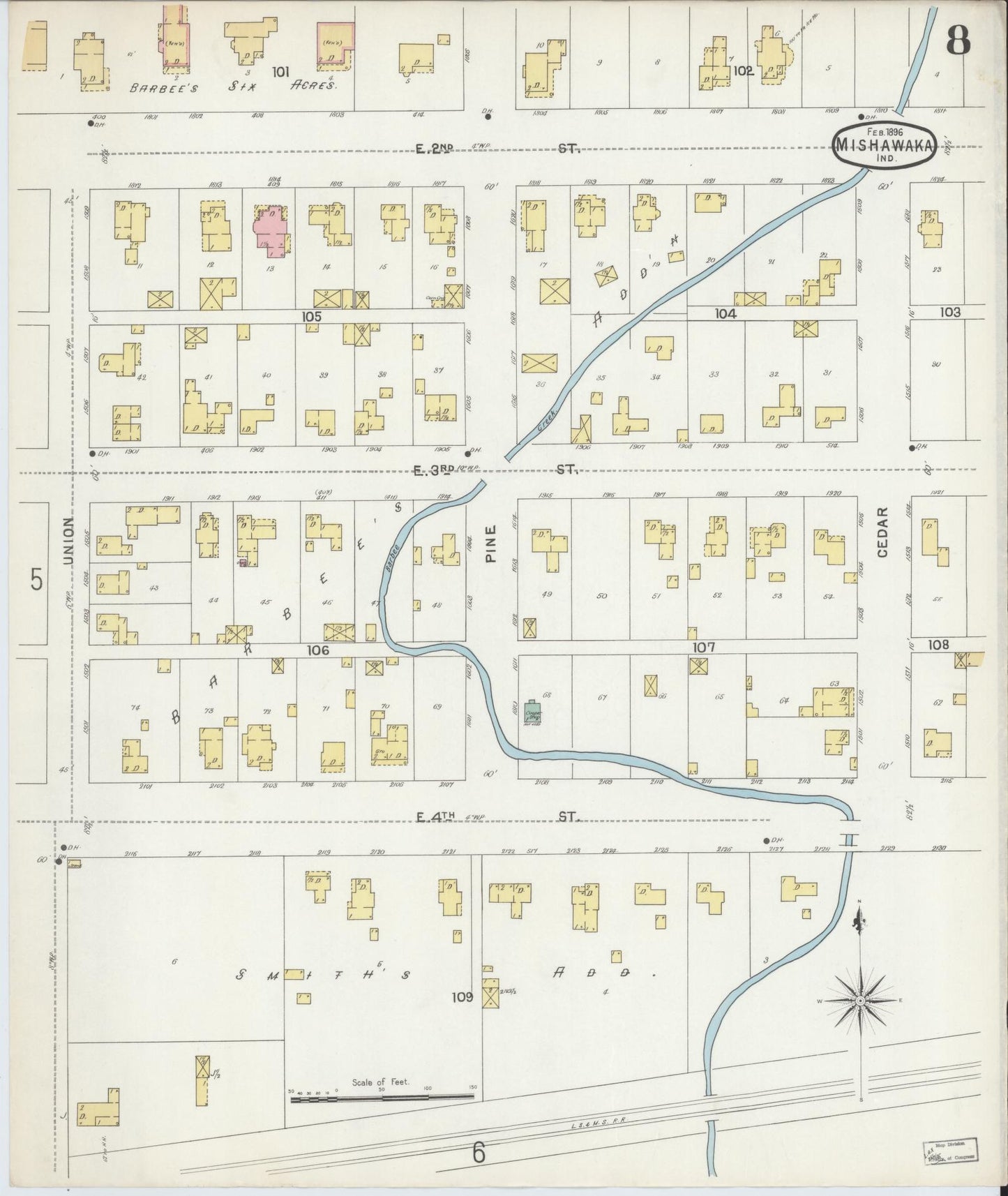 Sanborn Fire Insurance Map from Mishawaka, Saint Joseph County, Indiana (1896), Sheet #0008 - Complete Map Set gallery image, historic Sanborn map, vintage wall art, Indiana Indiana