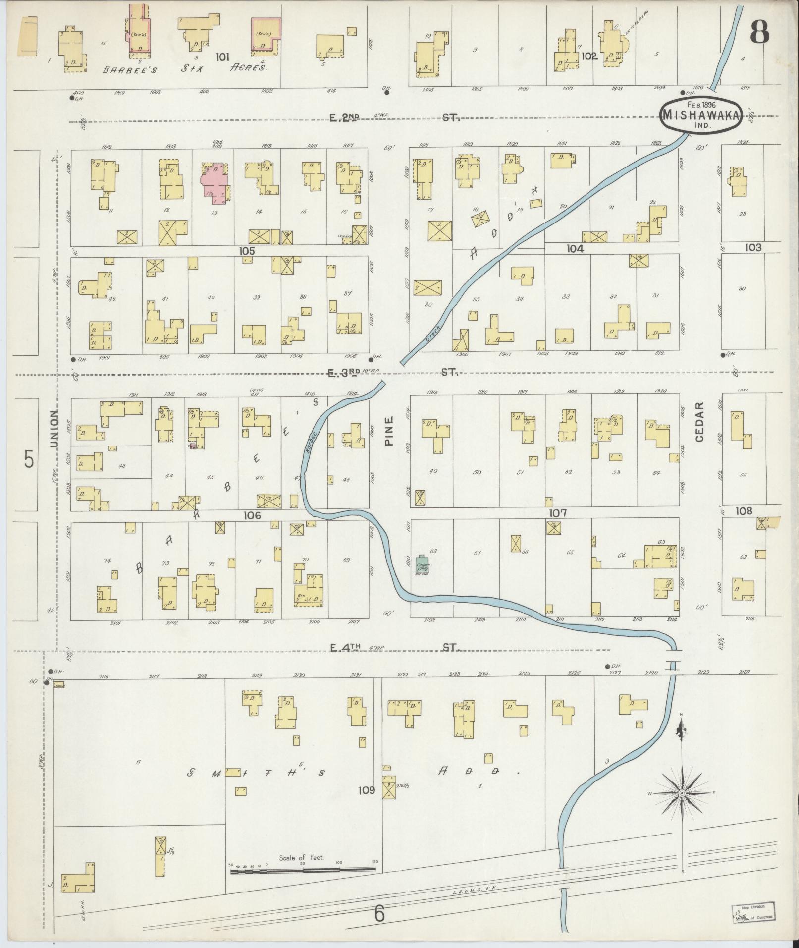 Sanborn Fire Insurance Map from Mishawaka, Saint Joseph County, Indiana (1896), Sheet #0008 - Complete Map Set gallery image, historic Sanborn map, vintage wall art, Indiana Indiana