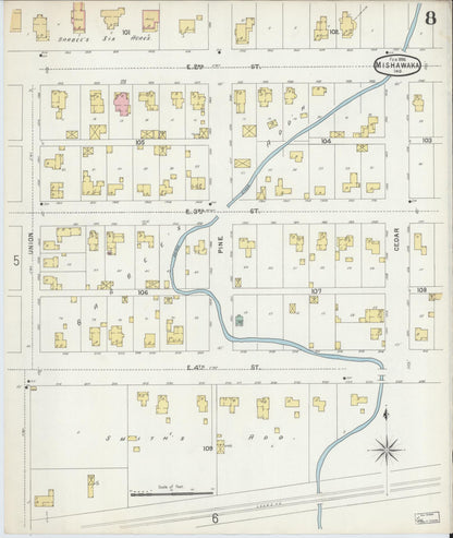 Sanborn Fire Insurance Map from Mishawaka, Saint Joseph County, Indiana (1896), Sheet #0008 - Complete Map Set gallery image, historic Sanborn map, vintage wall art, Indiana Indiana