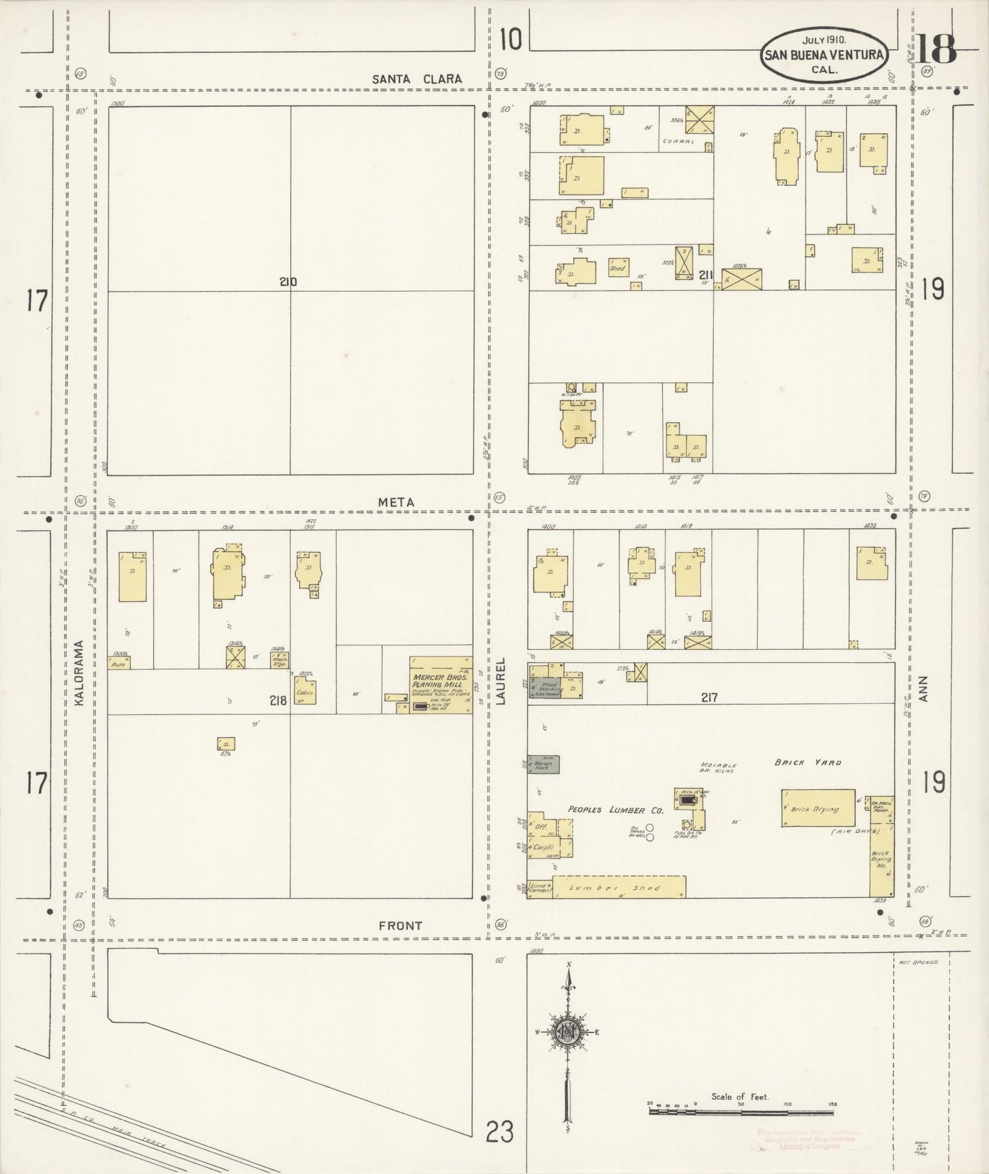 Sanborn Fire Insurance Map from San Buenaventura, Ventura County, California (1910), Sheet #0018 - Complete Map Set gallery image, historic Sanborn map, vintage wall art, California California