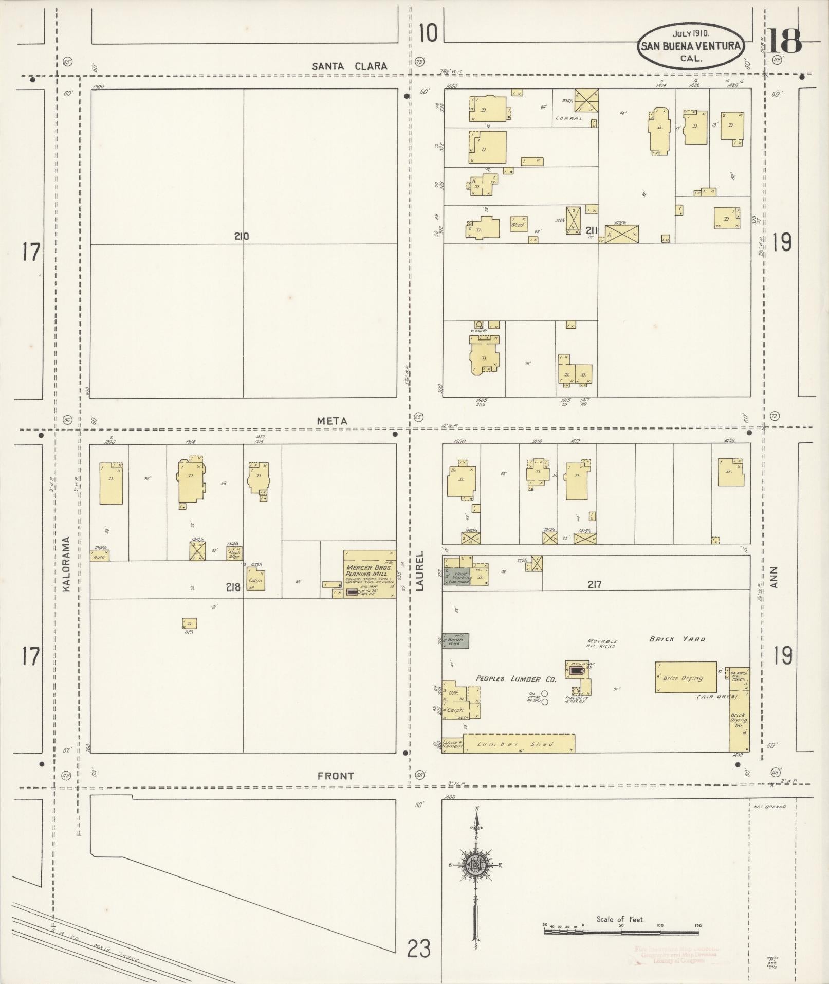 Sanborn Fire Insurance Map from San Buenaventura, Ventura County, California (1910), Sheet #0018 - Complete Map Set gallery image, historic Sanborn map, vintage wall art, California California