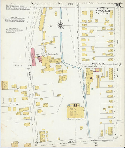 Sanborn Fire Insurance Map from Gloversville, Fulton County, New York (1902), Sheet #0016 - Historic Sanborn Fire Insurance Map Print, vintage old map wall art, antique decor, genealogy gift, New York New York map