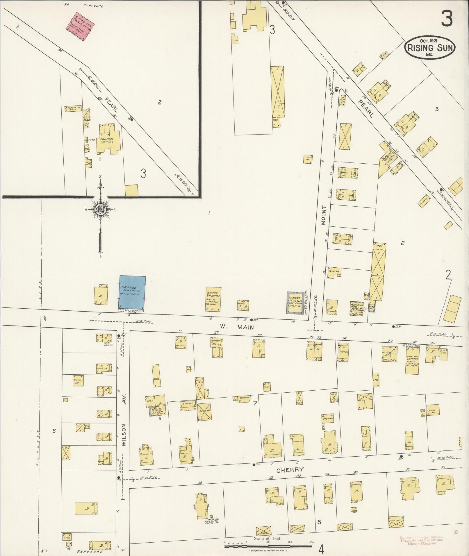 Sanborn Fire Insurance Map from Rising Sun, Cecil County, Maryland (1921), Sheet #0003 - Historic Sanborn Fire Insurance Map Print, vintage old map wall art