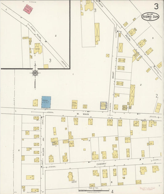 Sanborn Fire Insurance Map from Rising Sun, Cecil County, Maryland (1921), Sheet #0003 - Historic Sanborn Fire Insurance Map Print, vintage old map wall art