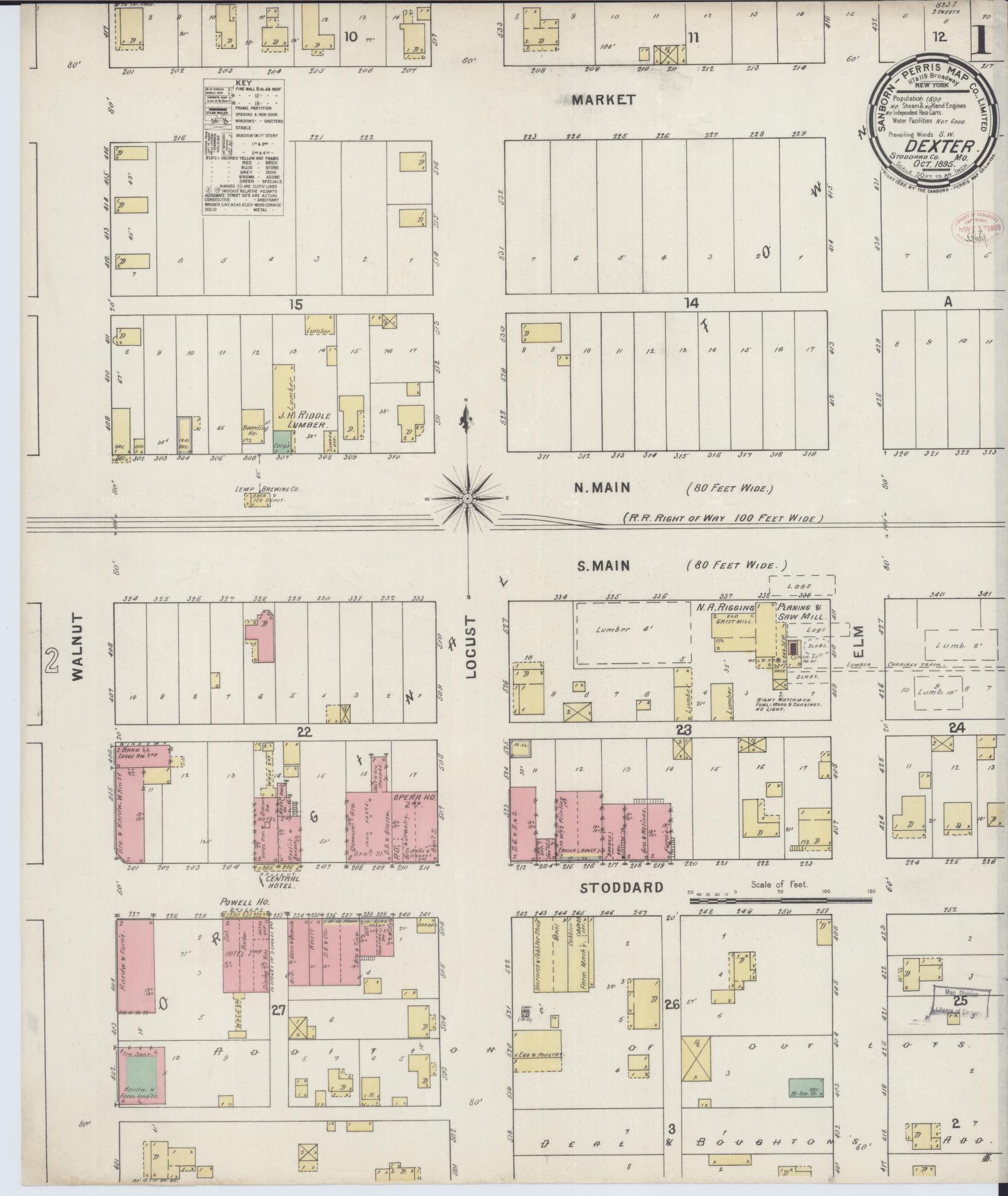 Sanborn Fire Insurance Map from Dexter, Stoddard County, Missouri (1895), Sheet #0001 - Complete Map Set gallery image, historic Sanborn map, vintage wall art, Missouri Missouri