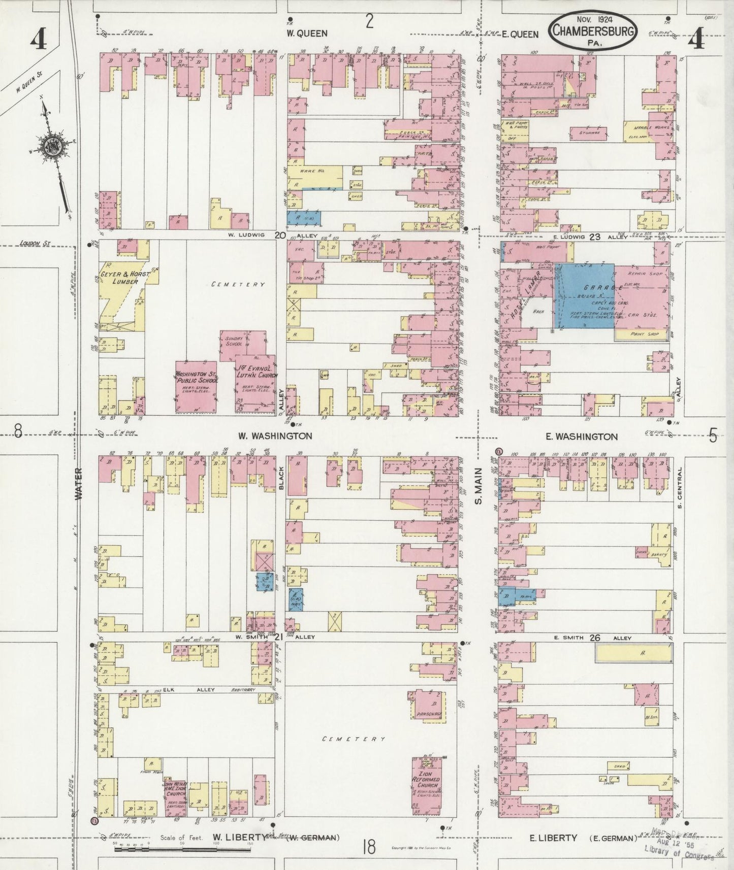 Sanborn Fire Insurance Map from Chambersburg, Franklin County, Pennsylvania (1924), Sheet #0004 - Historic Sanborn Fire Insurance Map Print, vintage old map wall art, antique decor, genealogy gift, Pennsylvania Pennsylvania map