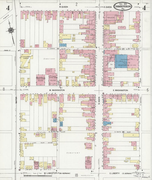 Sanborn Fire Insurance Map from Chambersburg, Franklin County, Pennsylvania (1924), Sheet #0004 - Historic Sanborn Fire Insurance Map Print, vintage old map wall art, antique decor, genealogy gift, Pennsylvania Pennsylvania map