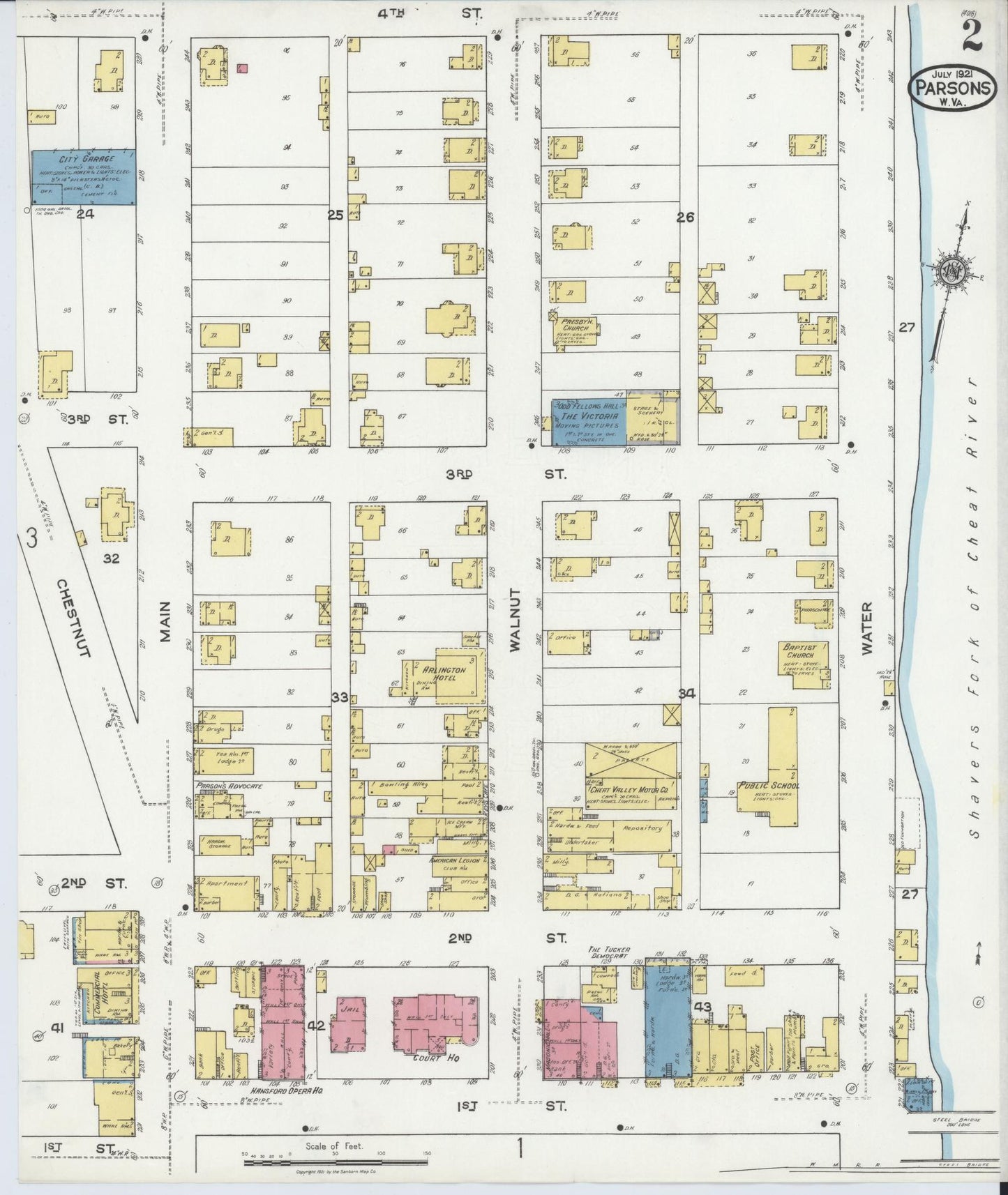 Sanborn Fire Insurance Map from Parsons, Tucker County, West Virginia (1921), Sheet #0002 - Complete Map Set gallery image, historic Sanborn map, vintage wall art, West Virginia West Virginia