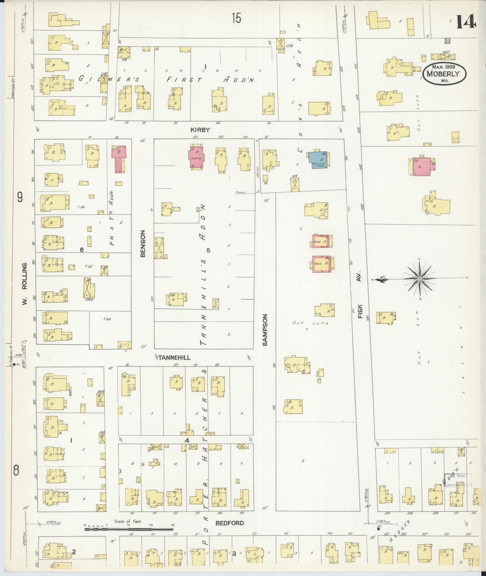 Sanborn Fire Insurance Map from Moberly, Randolph County, Missouri (1909), Sheet #0014 - Historic Sanborn Fire Insurance Map Print, vintage old map wall art, antique decor, genealogy gift, Missouri Missouri map