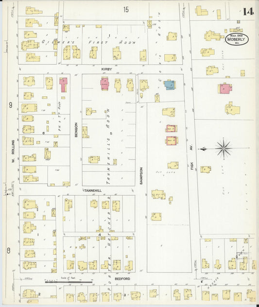 Sanborn Fire Insurance Map from Moberly, Randolph County, Missouri (1909), Sheet #0014 - Historic Sanborn Fire Insurance Map Print, vintage old map wall art, antique decor, genealogy gift, Missouri Missouri map