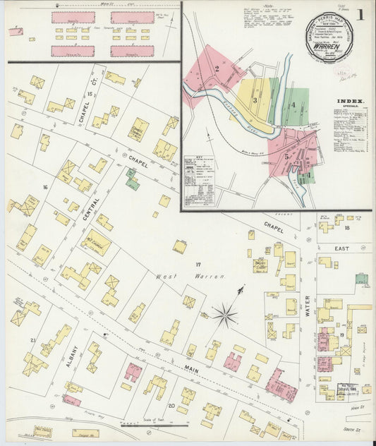 Sanborn Fire Insurance Map from Warren, Worcester County, Massachusetts (1896), Sheet #0001 - Historic Sanborn Fire Insurance Map Print, vintage old map wall art, antique decor, genealogy gift, Massachusetts Massachusetts map