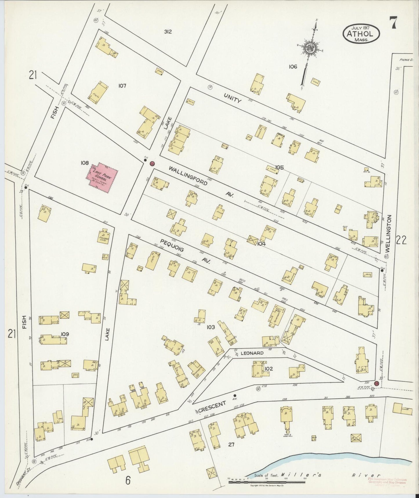 Sanborn Fire Insurance Map from Athol, Worcester County, Massachusetts (1917), Sheet #0007 - Complete Map Set gallery image, historic Sanborn map, vintage wall art, Massachusetts Massachusetts