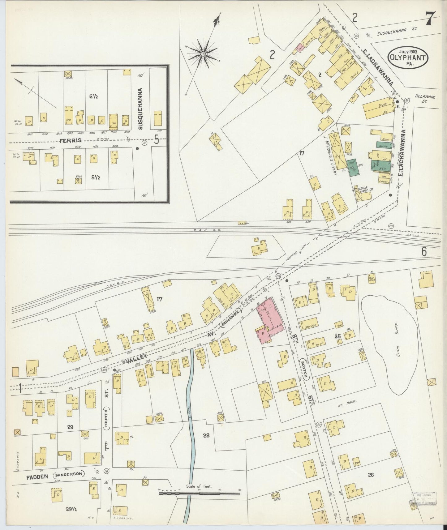 Sanborn Fire Insurance Map from Olyphant, Lackawanna County, Pennsylvania (1903), Sheet #0007 - Complete Map Set gallery image, historic Sanborn map, vintage wall art, Pennsylvania Pennsylvania