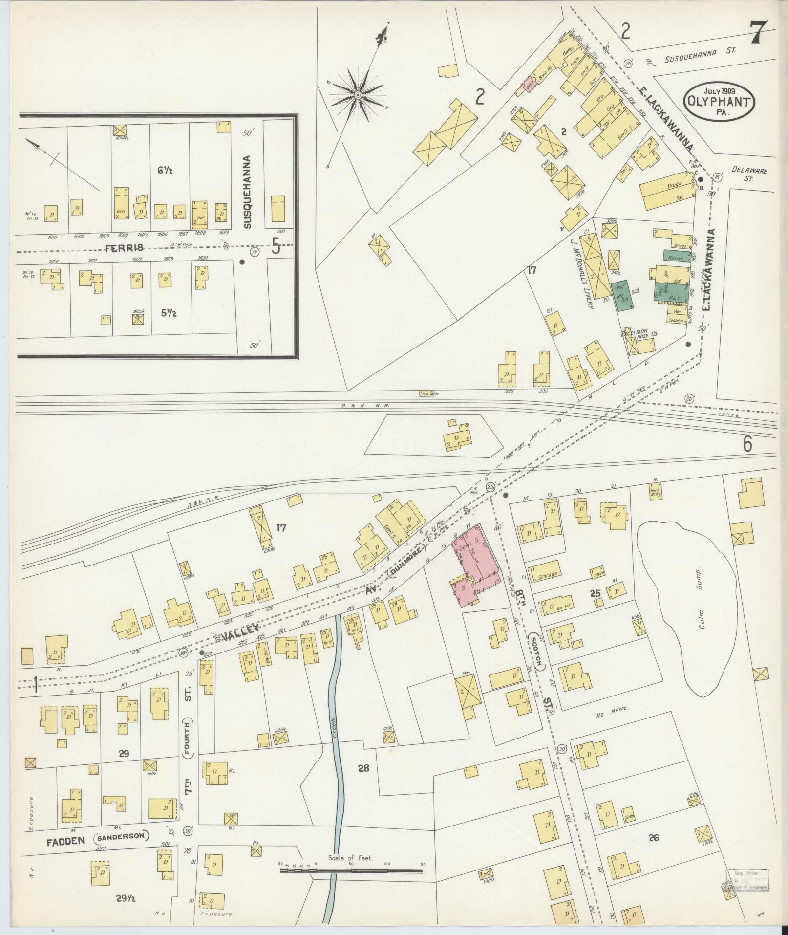 Sanborn Fire Insurance Map from Olyphant, Lackawanna County, Pennsylvania (1903), Sheet #0007 - Complete Map Set gallery image, historic Sanborn map, vintage wall art, Pennsylvania Pennsylvania