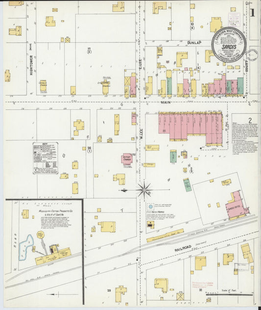 Sanborn Fire Insurance Map from Sardis, Panola County, Mississippi (1902), Sheet #0001 - Historic Sanborn Fire Insurance Map Print, vintage old map wall art, antique decor, genealogy gift, Mississippi Mississippi map