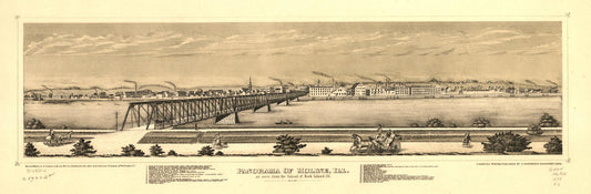 Panorama of Moline, Ill. as seen from the island of Rock Island, Ill. (1873) – Historic Bird’s-Eye View Panorama Print