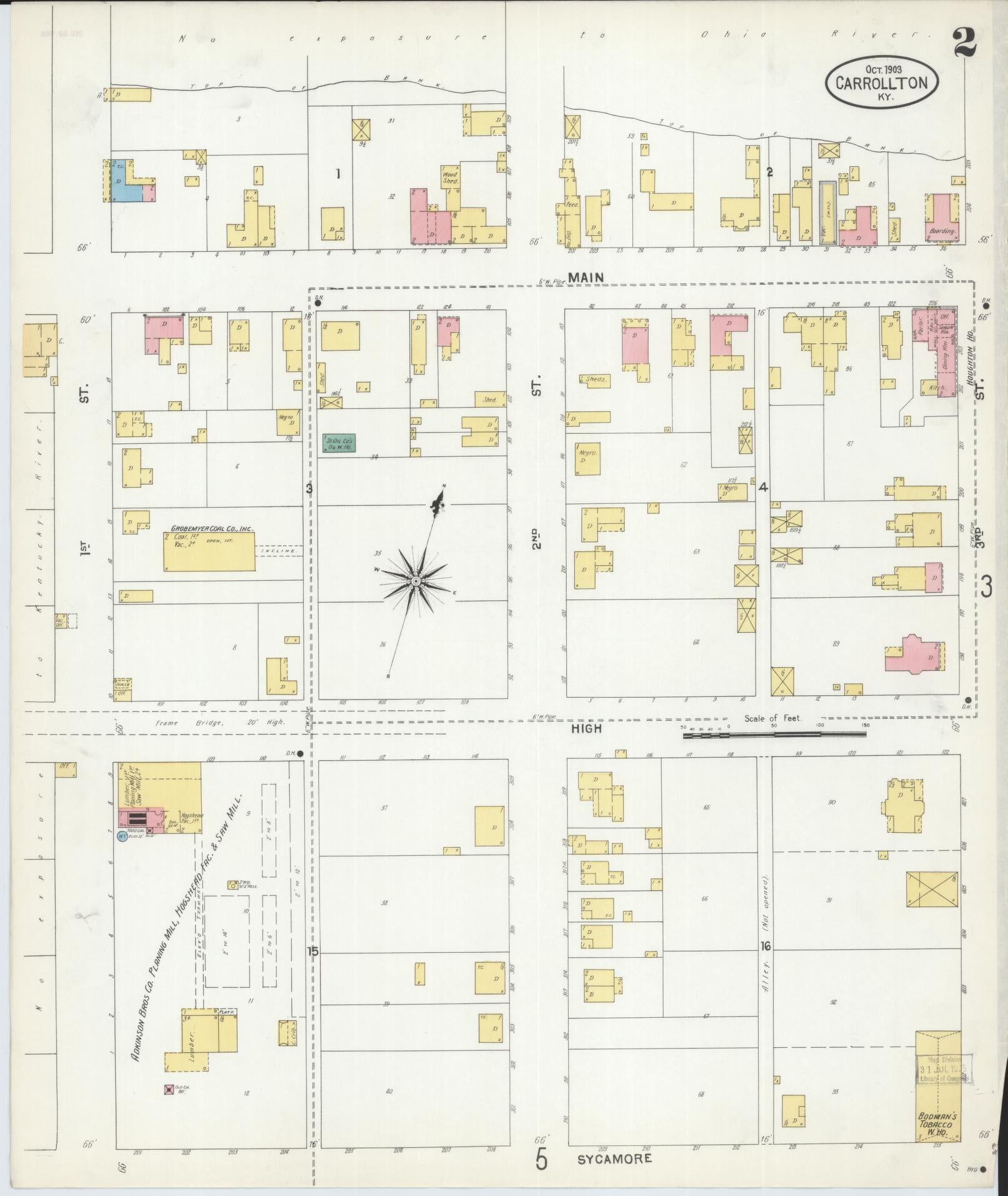 Sanborn Fire Insurance Map from Carrollton, Carroll County, Kentucky (1903), Sheet #0002 - Complete Map Set gallery image, historic Sanborn map, vintage wall art, Kentucky Kentucky