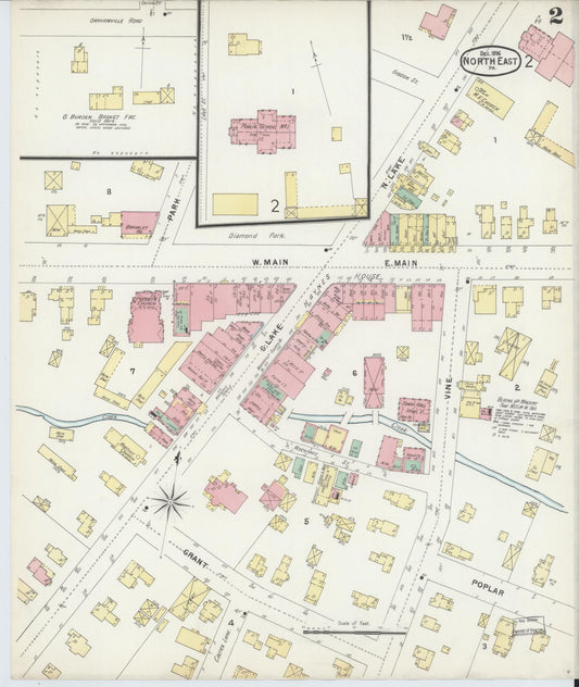 Sanborn Fire Insurance Map from North East, Erie County, Pennsylvania (1896), Sheet #0002 - Historic Sanborn Fire Insurance Map Print, vintage old map wall art, antique decor, genealogy gift, Pennsylvania Pennsylvania map