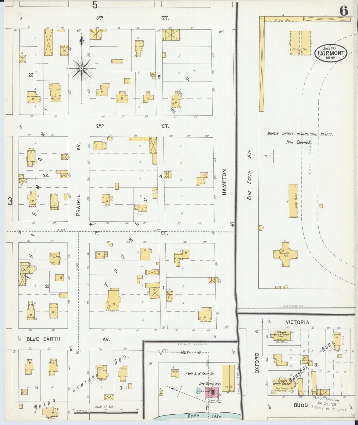 Sanborn Fire Insurance Map from Fairmont, Martin County, Minnesota (1900), Sheet #0006 - Historic Sanborn Fire Insurance Map Print, vintage old map wall art, antique decor, genealogy gift, Minnesota Minnesota map