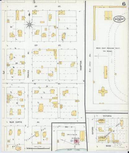 Sanborn Fire Insurance Map from Fairmont, Martin County, Minnesota (1900), Sheet #0006 - Historic Sanborn Fire Insurance Map Print, vintage old map wall art, antique decor, genealogy gift, Minnesota Minnesota map