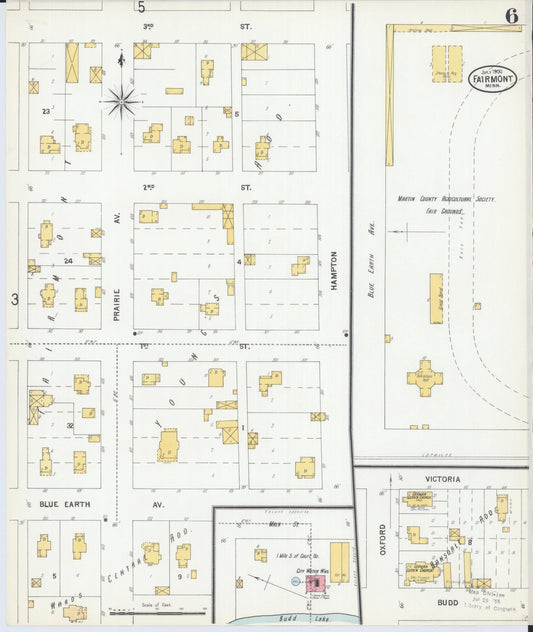 Sanborn Fire Insurance Map from Fairmont, Martin County, Minnesota (1900), Sheet #0006 - Historic Sanborn Fire Insurance Map Print, vintage old map wall art, antique decor, genealogy gift, Minnesota Minnesota map
