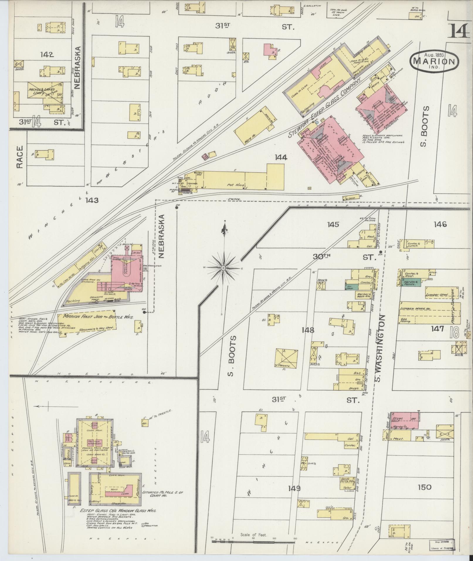 Sanborn Fire Insurance Map from Marion, Grant County, Indiana (1893), Sheet #0014 - Complete Map Set gallery image, historic Sanborn map, vintage wall art, Indiana Indiana