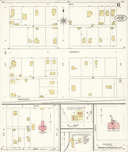 Sanborn Fire Insurance Map from Weiser, Washington County, Idaho (1908), Sheet #0006 - Historic Sanborn Fire Insurance Map Print, vintage old map wall art, antique decor, genealogy gift, Idaho Idaho map
