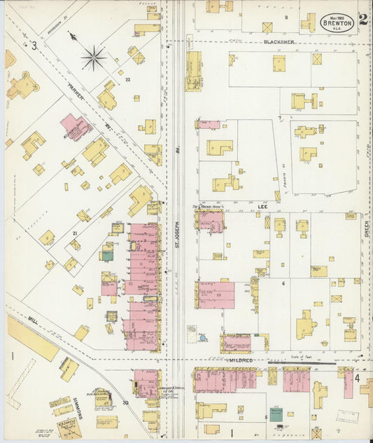 Sanborn Fire Insurance Map from Brewton, Escambia County, Alabama (1903), Sheet #0002 - Historic Sanborn Fire Insurance Map Print, vintage old map wall art, antique decor, genealogy gift, Alabama Alabama map