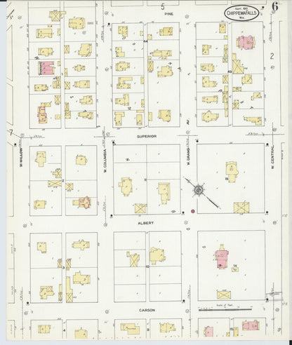 Sanborn Fire Insurance Map from Chippewa Falls, Chippewa County, Wisconsin (1910), Sheet #0006 - Historic Sanborn Fire Insurance Map Print, vintage old map wall art, antique decor, genealogy gift, Wisconsin Wisconsin map