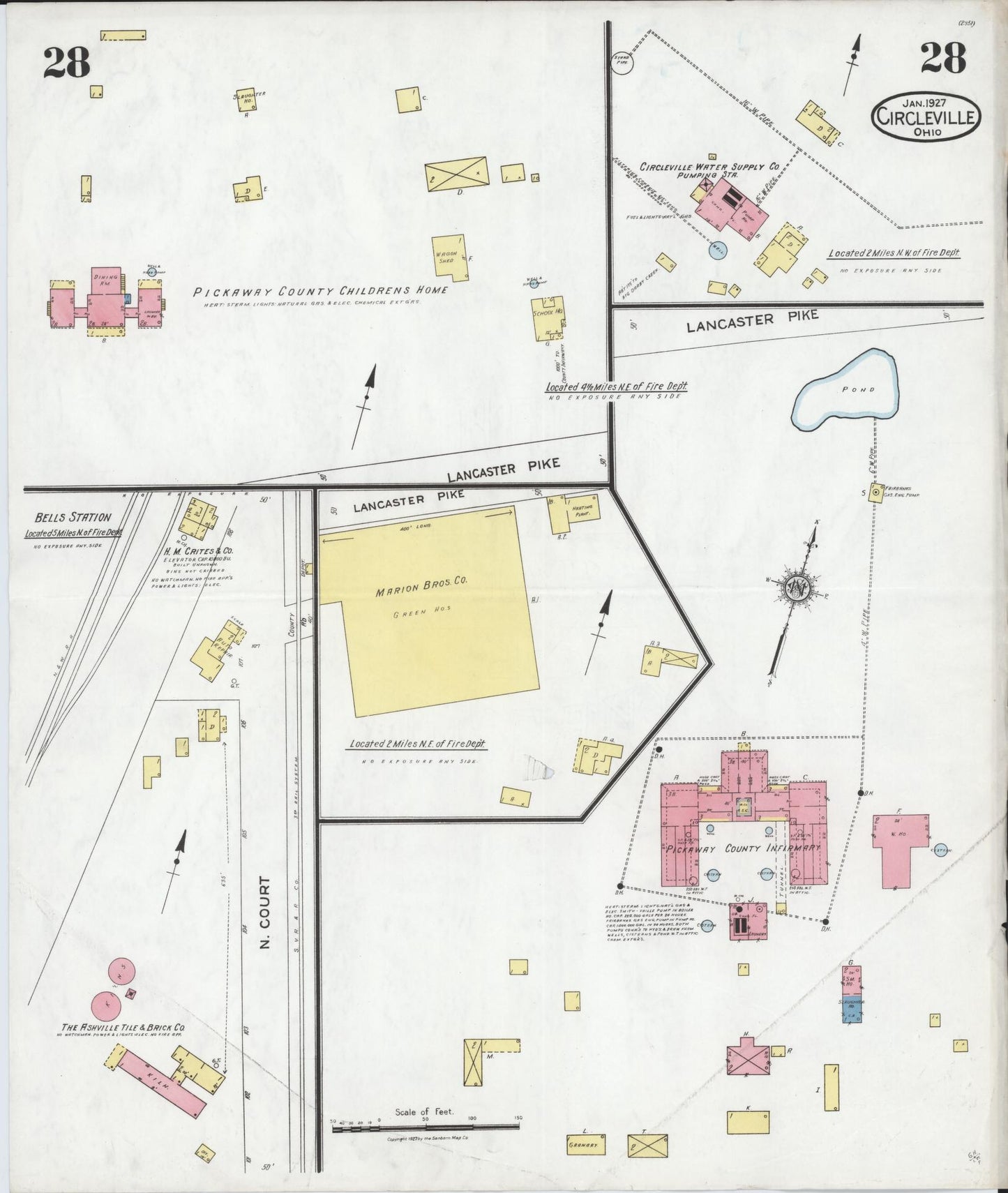 Sanborn Fire Insurance Map from Circleville, Pickaway County, Ohio (1927), Sheet #0028 - Historic Sanborn Fire Insurance Map Print, vintage old map wall art, antique decor, genealogy gift, Ohio Ohio map