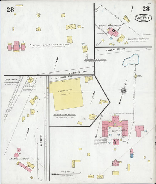 Sanborn Fire Insurance Map from Circleville, Pickaway County, Ohio (1927), Sheet #0028 - Historic Sanborn Fire Insurance Map Print, vintage old map wall art, antique decor, genealogy gift, Ohio Ohio map