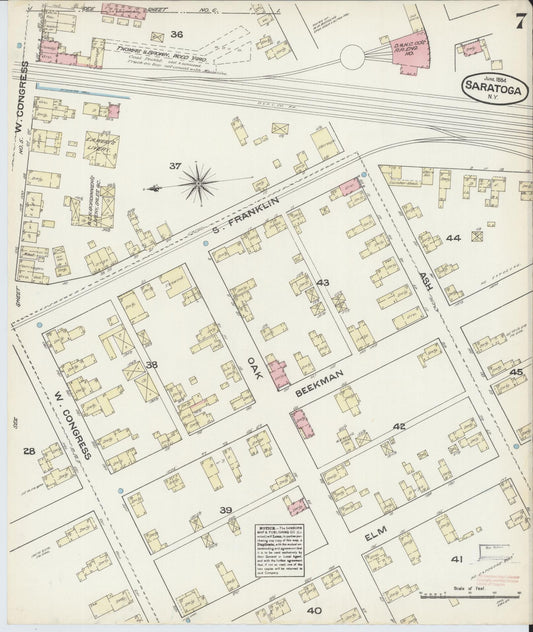 Sanborn Fire Insurance Map from Saratoga, Saratoga County, New York (1884), Sheet #0007 - Historic Sanborn Fire Insurance Map Print, vintage old map wall art, antique decor, genealogy gift, New York New York map