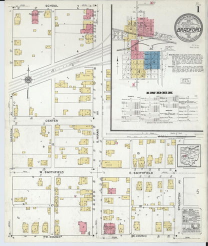 Sanborn Fire Insurance Map from Bradford, Darke and Miami Counties, Ohio (1920), Sheet #0001 - Historic Sanborn Fire Insurance Map Print, vintage old map wall art, antique decor, genealogy gift, Ohio Ohio map