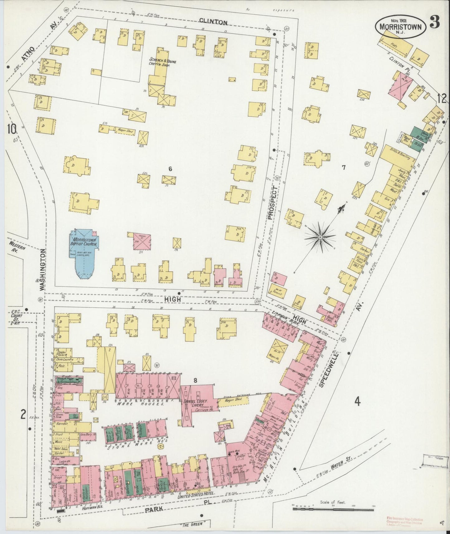 Sanborn Fire Insurance Map from Morristown, Morris County, New Jersey (1901), Sheet #0003 - Complete Map Set gallery image, historic Sanborn map, vintage wall art, New Jersey New Jersey