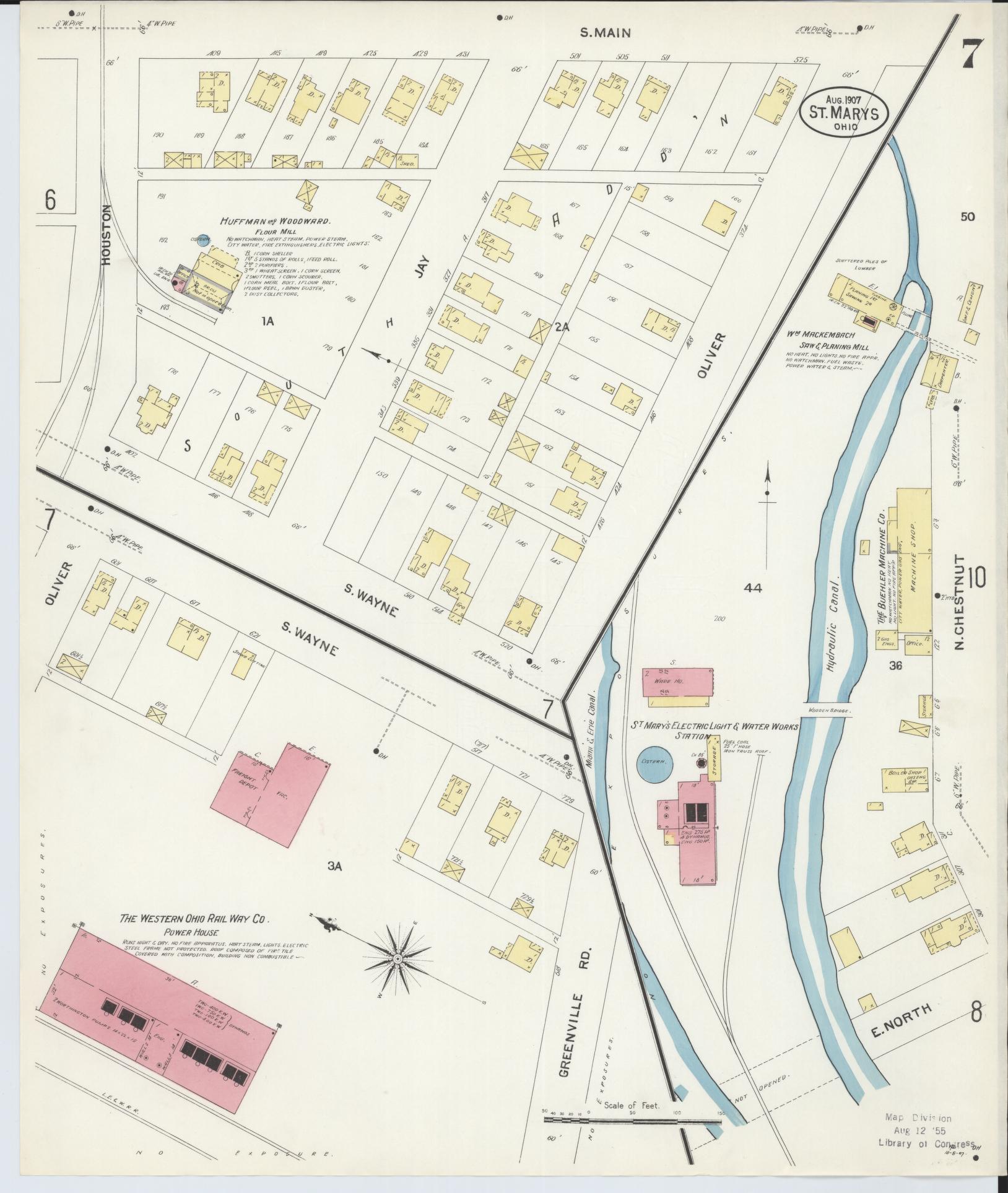 Sanborn Fire Insurance Map from Saint Marys, Auglaize County, Ohio (1907), Sheet #0007 - Complete Map Set gallery image, historic Sanborn map, vintage wall art, Ohio Ohio