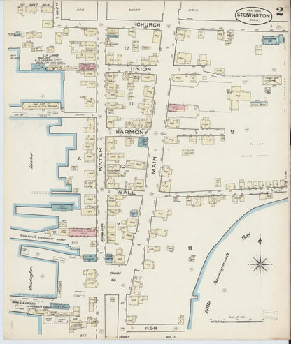Sanborn Fire Insurance Map from Stonington, New London County, Connecticut (1886), Sheet #0002 - Complete Map Set gallery image, historic Sanborn map, vintage wall art, Connecticut Connecticut