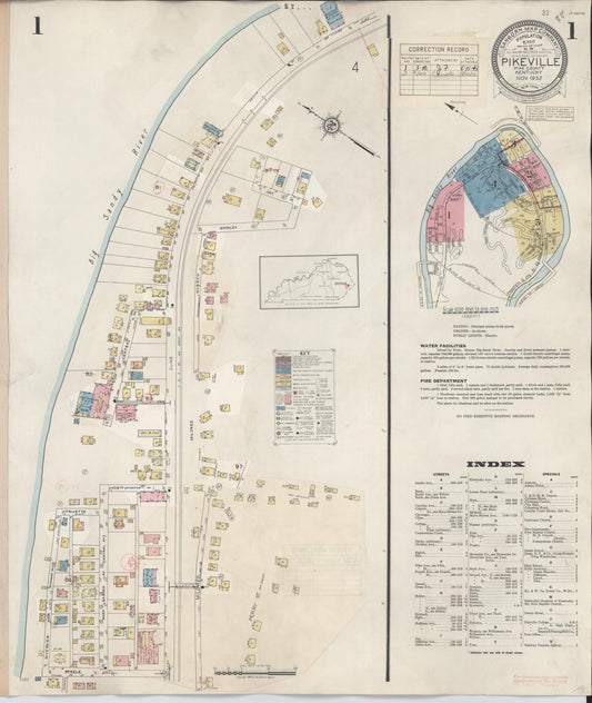 Sanborn Fire Insurance Map from Pikeville, Pike County, Kentucky (1949), Sheet #0001 - Complete Map Set gallery image, historic Sanborn map, vintage wall art, Kentucky Kentucky