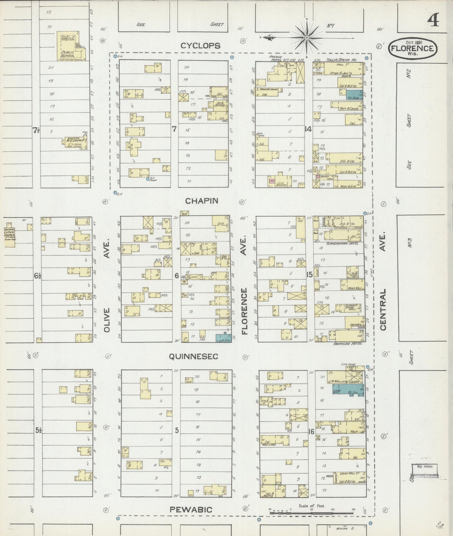Sanborn Fire Insurance Map from Florence, Florence County, Wisconsin (1891), Sheet #0004 - Complete Map Set gallery image, historic Sanborn map, vintage wall art, Wisconsin Wisconsin