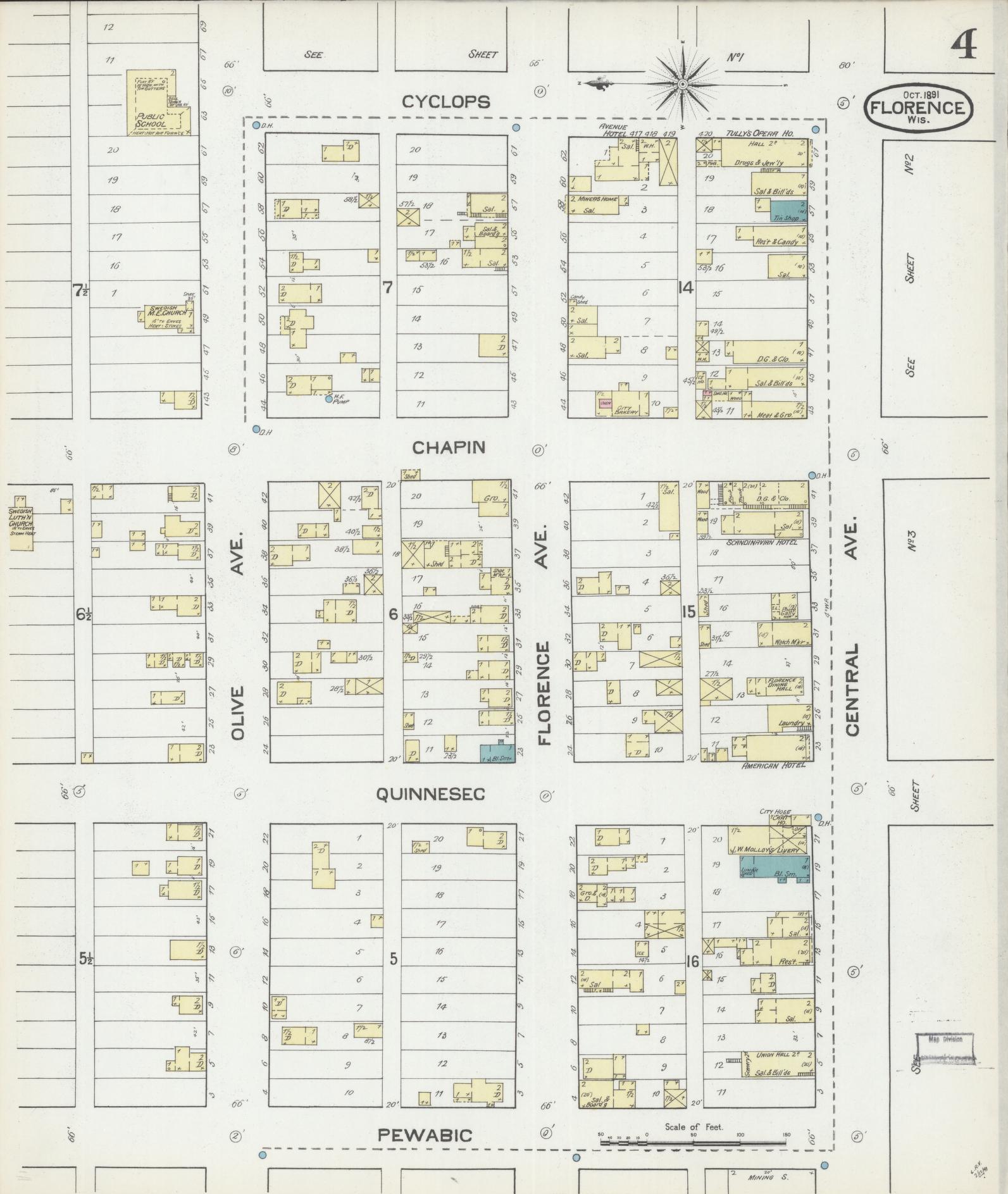 Sanborn Fire Insurance Map from Florence, Florence County, Wisconsin (1891), Sheet #0004 - Complete Map Set gallery image, historic Sanborn map, vintage wall art, Wisconsin Wisconsin