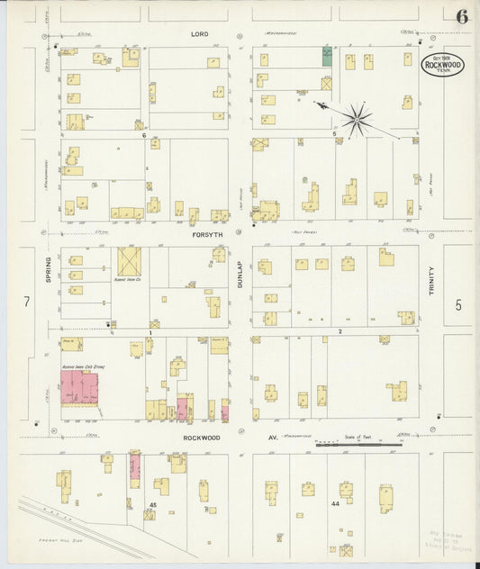 Sanborn Fire Insurance Map from Rockwood, Roane County, Tennessee (1908), Sheet #0006 - Historic Sanborn Fire Insurance Map Print, vintage old map wall art, antique decor, genealogy gift, Tennessee Tennessee map