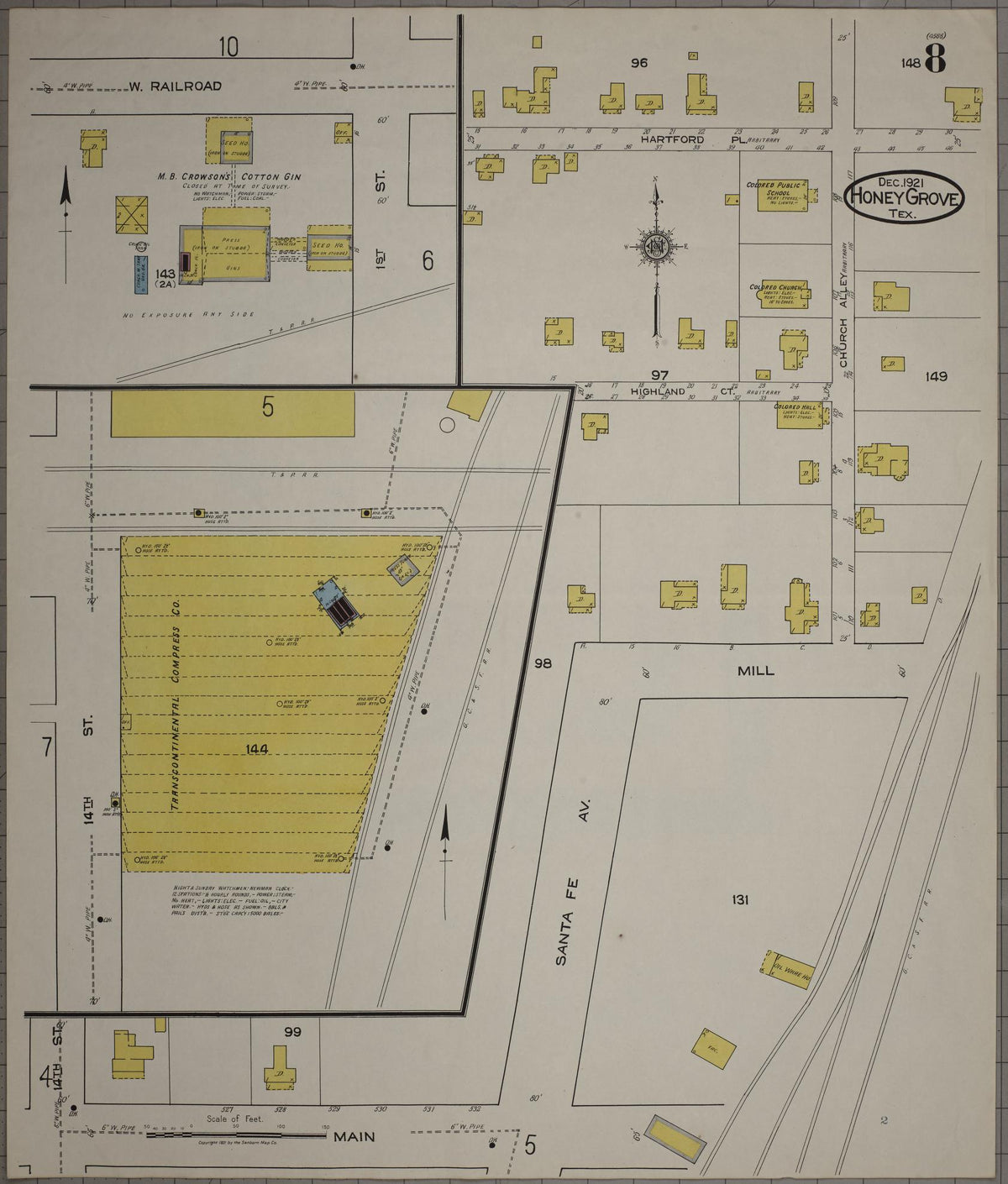 Sanborn Fire Insurance Map from Honey Grove, Fannin County, Texas (1921), Sheet #0008 - Complete Map Set gallery image, historic Sanborn map, vintage wall art, Texas Texas