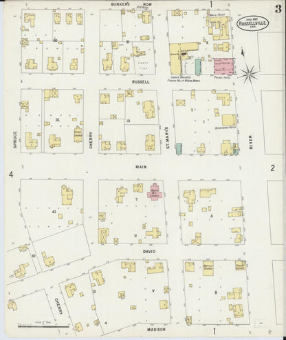 Sanborn Fire Insurance Map from Russellville, Pope County, Arkansas (1897), Sheet #0003 - Complete Map Set gallery image, historic Sanborn map, vintage wall art, Arkansas Arkansas
