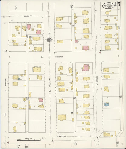 Sanborn Fire Insurance Map from Prescott, Yavapai County, Arizona (1910), Sheet #0015 - Complete Map Set gallery image, historic Sanborn map, vintage wall art, Arizona Arizona