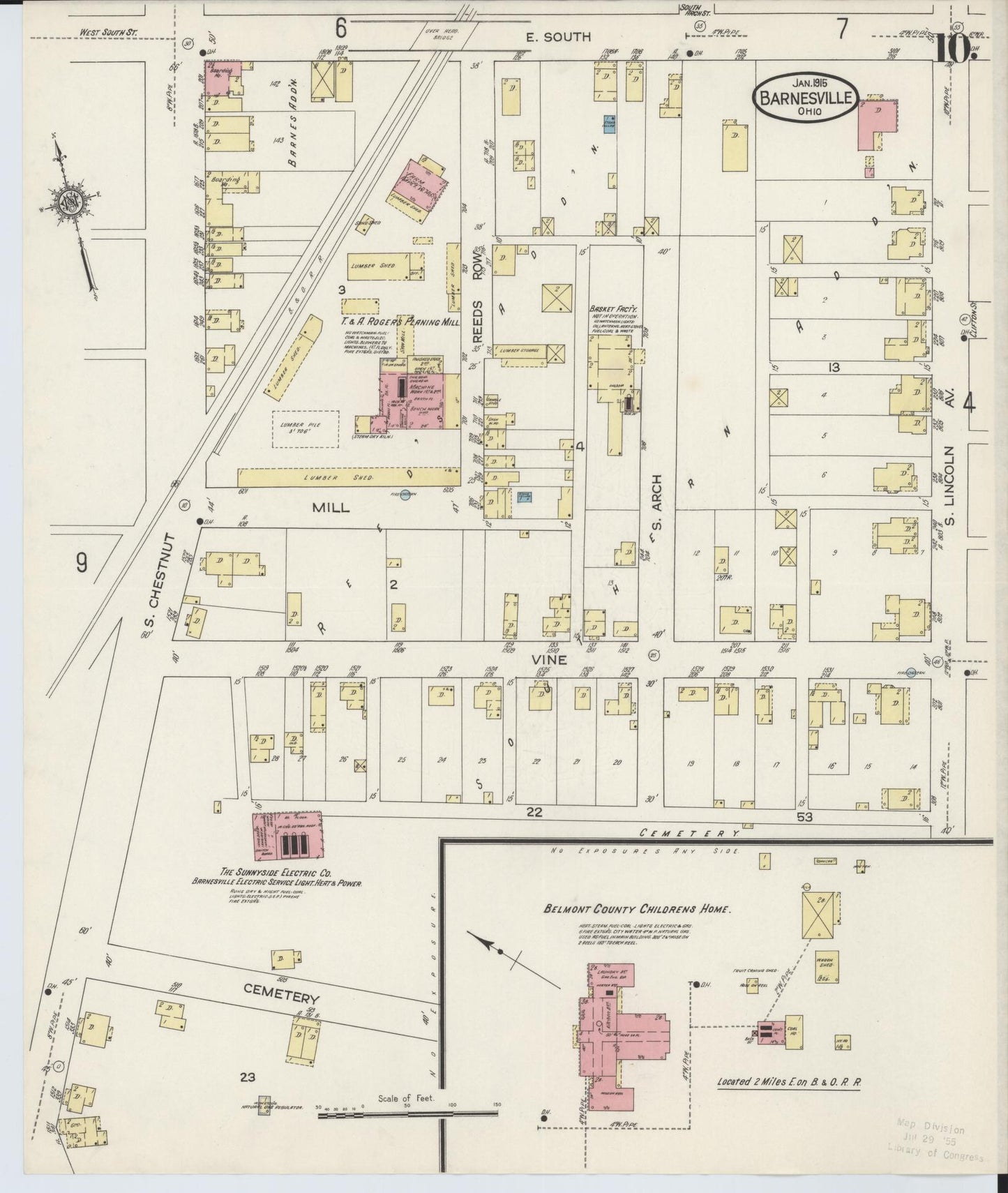 Sanborn Fire Insurance Map from Barnesville, Belmont County, Ohio (1915), Sheet #0010 - Historic Sanborn Fire Insurance Map Print, vintage old map wall art, antique decor, genealogy gift, Ohio Ohio map