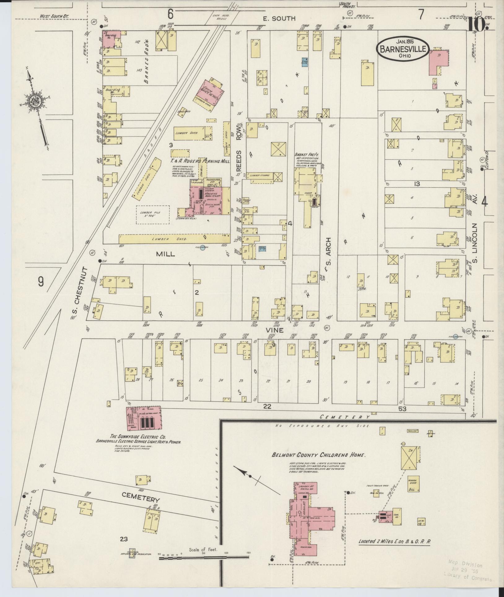 Sanborn Fire Insurance Map from Barnesville, Belmont County, Ohio (1915), Sheet #0010 - Historic Sanborn Fire Insurance Map Print, vintage old map wall art, antique decor, genealogy gift, Ohio Ohio map