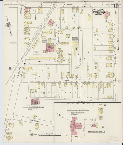 Sanborn Fire Insurance Map from Barnesville, Belmont County, Ohio (1915), Sheet #0010 - Historic Sanborn Fire Insurance Map Print, vintage old map wall art, antique decor, genealogy gift, Ohio Ohio map