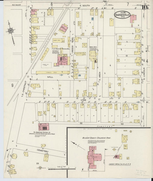 Sanborn Fire Insurance Map from Barnesville, Belmont County, Ohio (1915), Sheet #0010 - Historic Sanborn Fire Insurance Map Print, vintage old map wall art, antique decor, genealogy gift, Ohio Ohio map