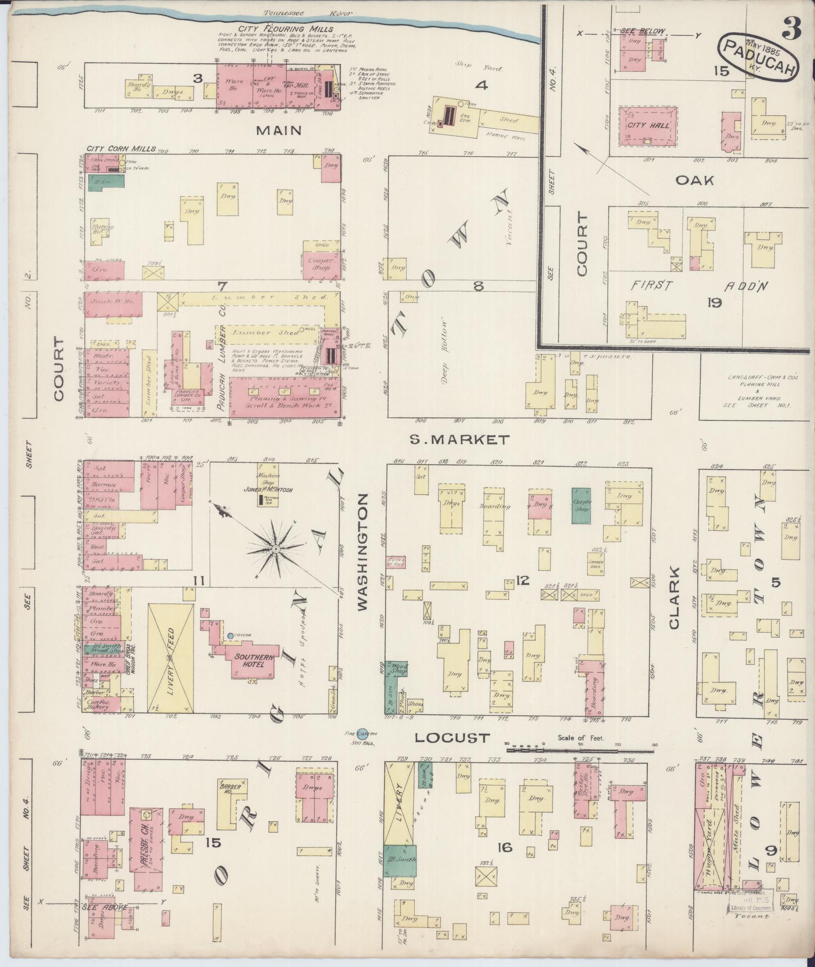 Sanborn Fire Insurance Map from Paducah, Mccraken County, Kentucky (1885), Sheet #0003 - Complete Map Set gallery image, historic Sanborn map, vintage wall art, Kentucky Kentucky